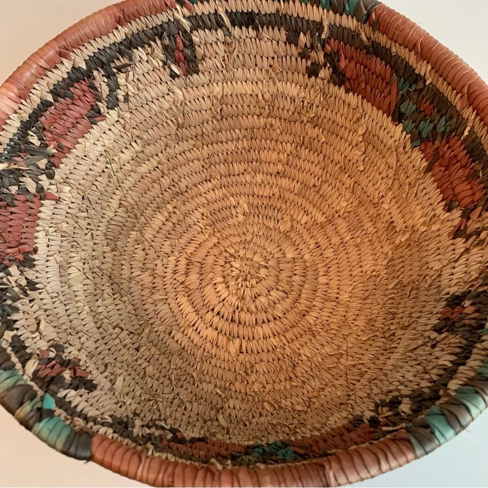Vintage African Hausa Coiled Woven Grass Basket Bowl 11.5”